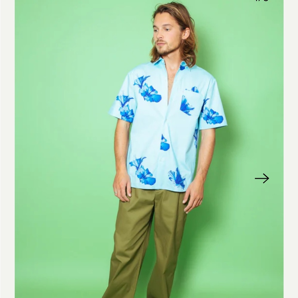 Finney BOYFRIEND COTTON SHIRT PALE BLUE HAWAII Floral Men’s XXL